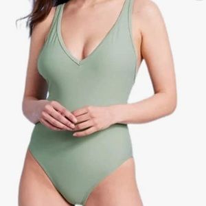 Kona Sol Women's -Neck High Leg One Piece Swimsuit COLOR SAGA GREEN SIZE M. NWOT